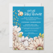 Invitation Bumblebee Florals Baby shower virtuel bleu (Devant)