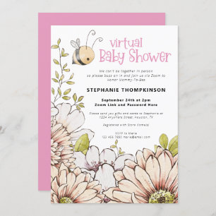Invitation Bumblebee Florals Baby shower virtuel rose