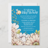 Invitation Bumblebee Florals Blue Drive Thru Baby shower (Devant)