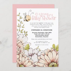 Invitation Bumblebee Florals Drive Thru Baby Rose Douche