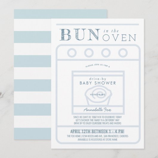 Invitation Bun dans le Baby shower Oven Boy Blue Drive-by (Devant / Derrière)