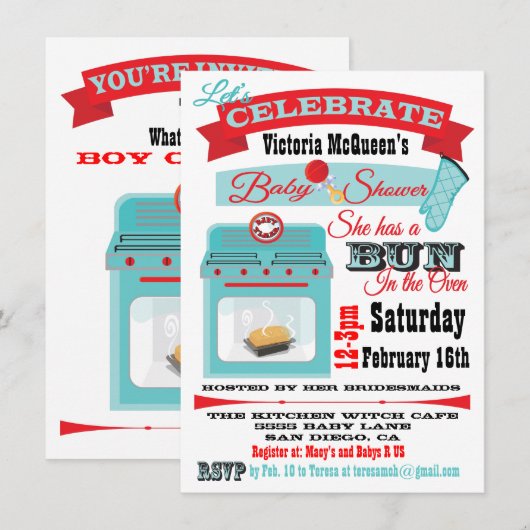 Invitation "Bun in the four" Genre Reveal Baby shower Invitat (Devant / Derrière)