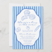 Invitation Bun in the oven blue pinstripes Baby Shower (Devant)