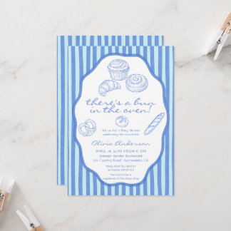 Invitation Bun in the oven blue pinstripes Baby Shower