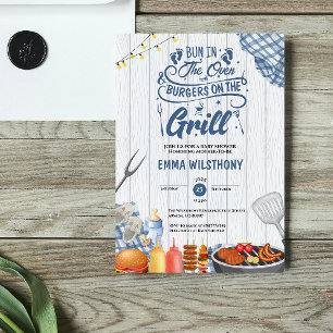 Invitation Bun in The Oven & Burgers Grill Baby Shower Garçon