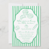 Invitation Bun in the oven green pinstripes Baby Shower (Devant)