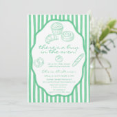 Invitation Bun in the oven green pinstripes Baby Shower (Debout devant)
