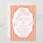 Invitation Bun in the oven pink pinstripes Baby Shower (Devant)