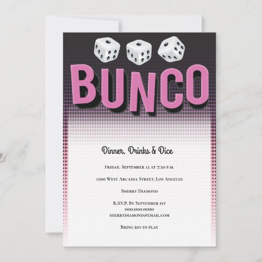 Invitation Bunco Dice (Devant)