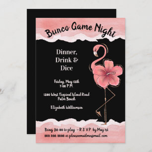 Invitation Bunco Nuit Filles Flamant rose Rose