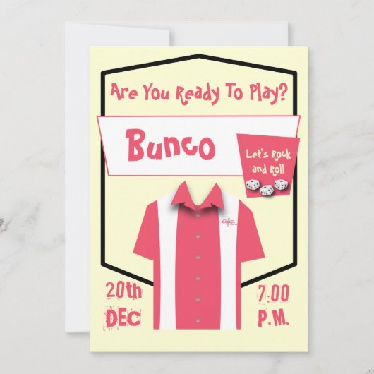 Invitation Bunco Retro Pink Hipster Bowling Rockabilly (Devant)
