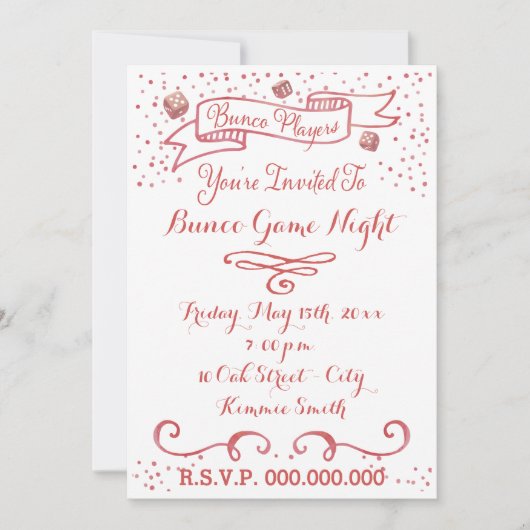 Invitation Bunco - Ruban et dés (Devant)