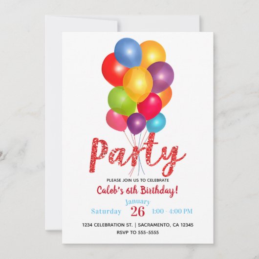 Invitation Bund de ballons Anniversaire Parties scintillant r (Devant)