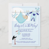 Invitation Bundle Bébé Bleu Sur Baby shower Clothesline (Devant)