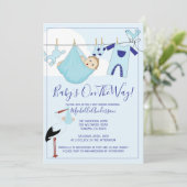 Invitation Bundle Bébé Bleu Sur Baby shower Clothesline (Debout devant)
