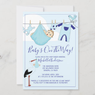 Invitation Bundle Bébé Bleu Sur Baby shower Clothesline