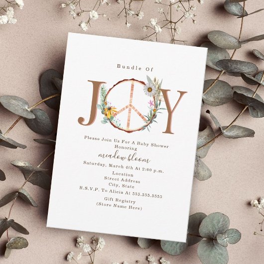 Invitation Bundle De Joy Floral Peace Sign Baby shower Boho