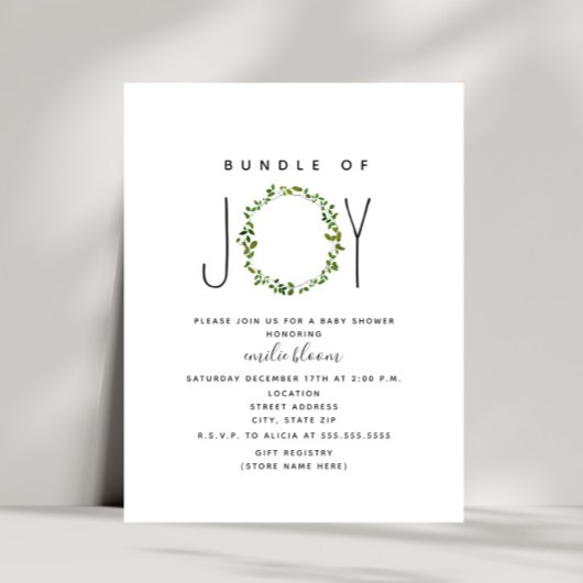 Invitation Bundle De Joy Greenery Wreath Baby shower Neutre