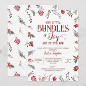Invitation Bundof of Joy, Berries & Holly Twins Baby shower (Devant / Derrière)