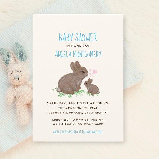 Invitation Bunnies adorables avec Baby shower de garçon de co