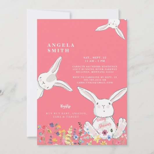 Invitation Bunnies & Baby shower coloré Fleur sauvage (Devant)