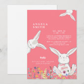Invitation Bunnies & Baby shower coloré Fleur sauvage (Devant / Derrière)