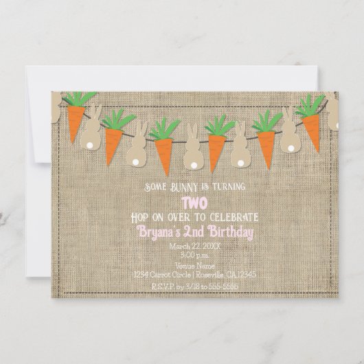Invitation Bunnies & Carottes Garland de Pâques Fête d'annive (Devant)