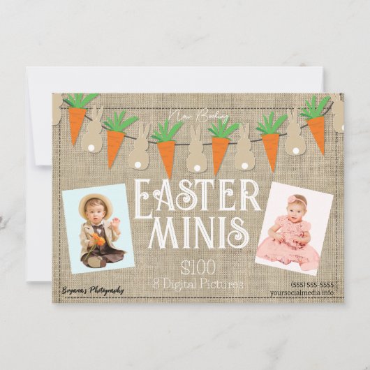 Invitation Bunnies & Carottes Pâques Minis Photographie Circu (Devant)