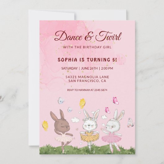 Invitation Bunnies Dance et Twirl Anniversaire (Devant)