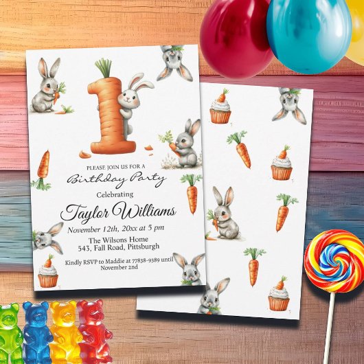 Invitation Bunnies et carottes 1er anniversaire
