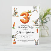 Invitation Bunnies et carottes 3e fête d'anniversaire (Debout devant)