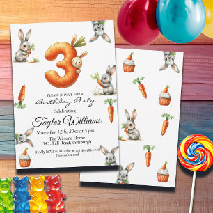 Invitation Bunnies et carottes 3e fête d'anniversaire
