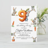 Invitation Bunnies et carottes 9e fête d'anniversaire (Debout devant)