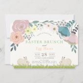 Invitation Bunnies florales de printemps Brunch de Pâques et  (Devant)