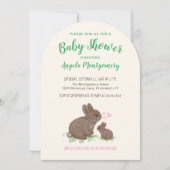 Invitation Bunnies mignons avec Baby shower de coeur (Devant)