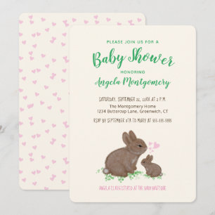 Invitation Bunnies mignons avec Baby shower de coeur