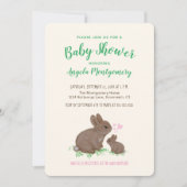 Invitation Bunnies mignons avec Baby shower de coeur (Devant)