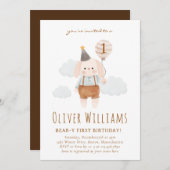 Invitation bunny 1st birthday blue balloon (Devant / Derrière)