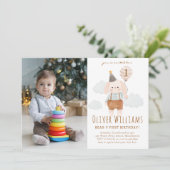 Invitation bunny 1st birthday blue balloon (Debout devant)