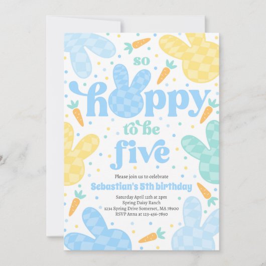 Invitation Bunny 5e Anniversaire Fête Printemps Garçon Bunny  (Devant)