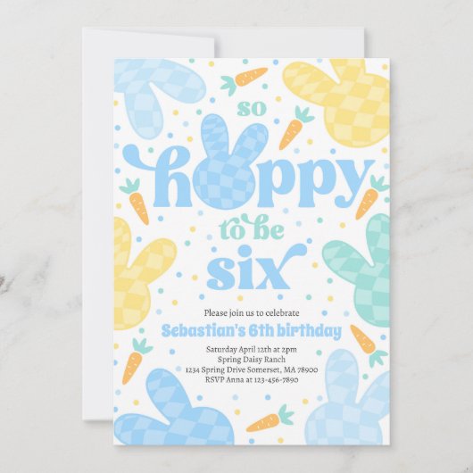 Invitation Bunny 6e Anniversaire Fête Printemps Garçon Bunny (Devant)