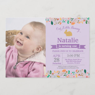 Invitation Bunny Anniversaire Fille de Pâques Oeuf 1er Annive