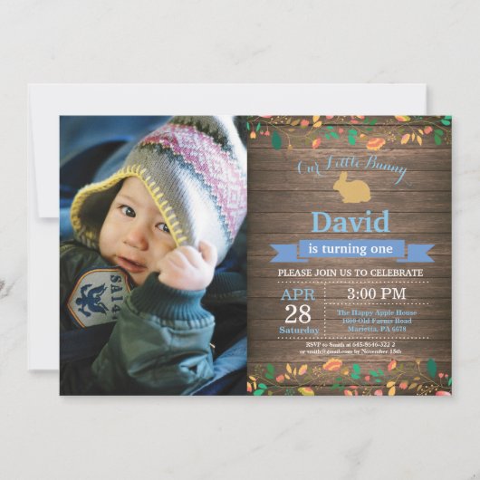 Invitation Bunny Anniversaire Fille de Pâques Oeuf 1er Annive (Devant)