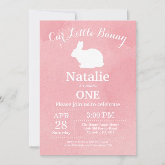 Invitation Bunny Anniversaire Fille de Pâques Oeuf 1er Annive (Devant)