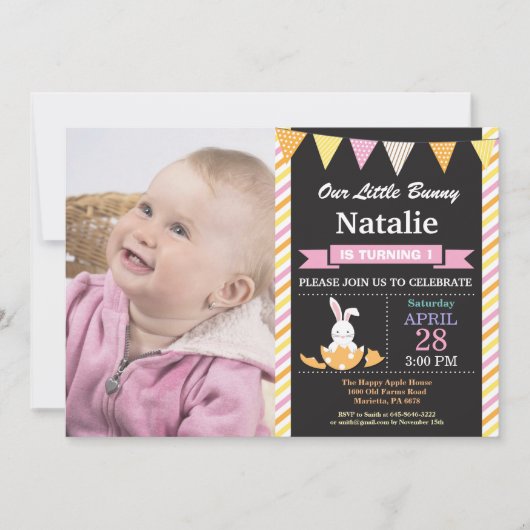 Invitation Bunny Anniversaire Fille Oeuf de Pâques Anniversai (Devant)