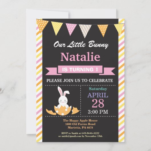 Invitation Bunny Anniversaire Fille Oeuf de Pâques Anniversai (Devant)