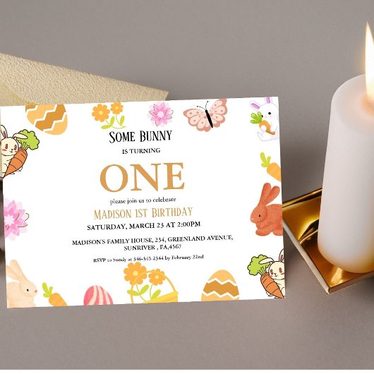 Invitation Bunny Anniversaire Oeuf de Pâques 1er premier anni