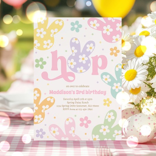 Invitation Bunny Anniversaire Pastel Daisy Floral Spring Part