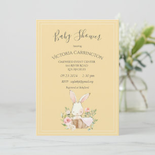 Invitation Bunny Aquarelle Floral Jaune Fille Baby shower