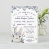 Invitation Bunny Aquarelle Floral Purple Baby shower virtuel (Debout devant)